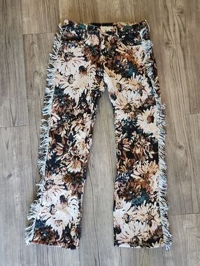 Men's Floral Fringe Dress Pants in Cream and Brown